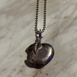 Antique Sterling Articulated Apple + Leaf pendant necklace